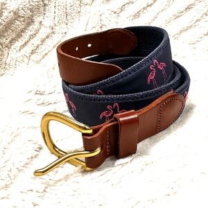 Leather Man Ltd leather /fabric  Navy & Pink FLAMINGO Golf  belt.